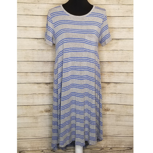 LuLaRoe Dresses & Skirts - LuLaRoe Gray with Blue Stripes Carly Dress